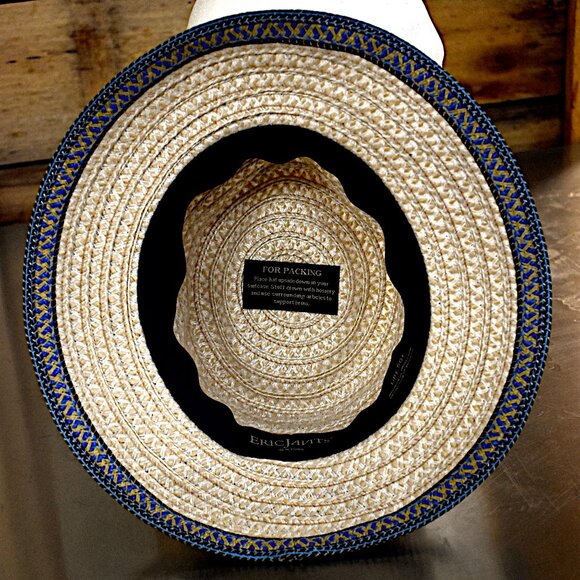Eric Javits Women's Big Deal Squishee Straw Fedora Hat Blue Tan UPF 50+ - Picture 5 of 8